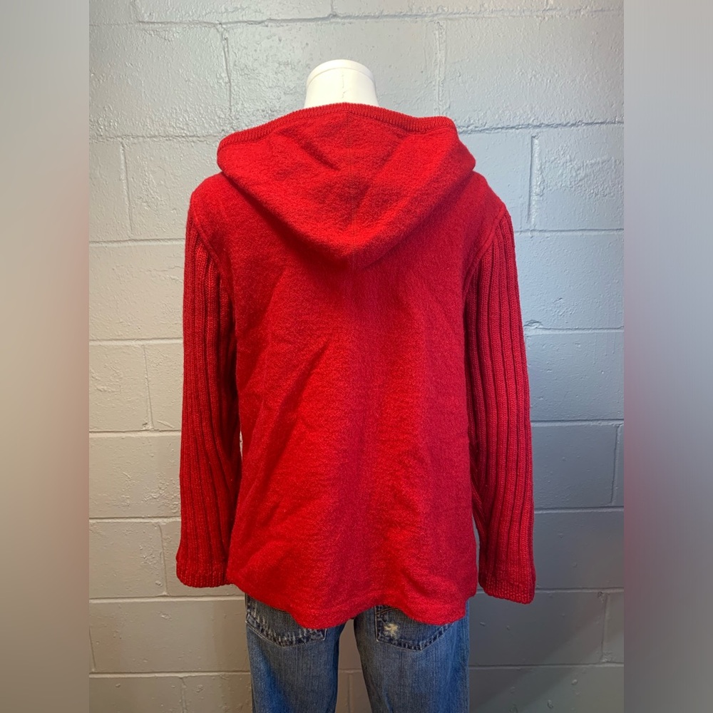 Coldwater Creek Red Boiled Wool Full Zip Cardigan Hooded Sweater Women's Small - Picture 4 of 7